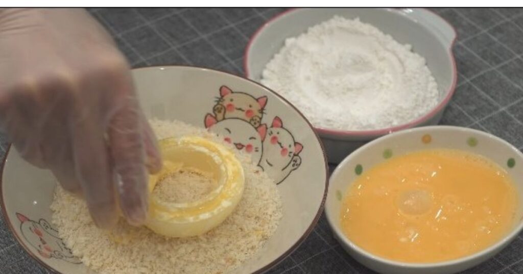 Recipientes empanar anéis ovos