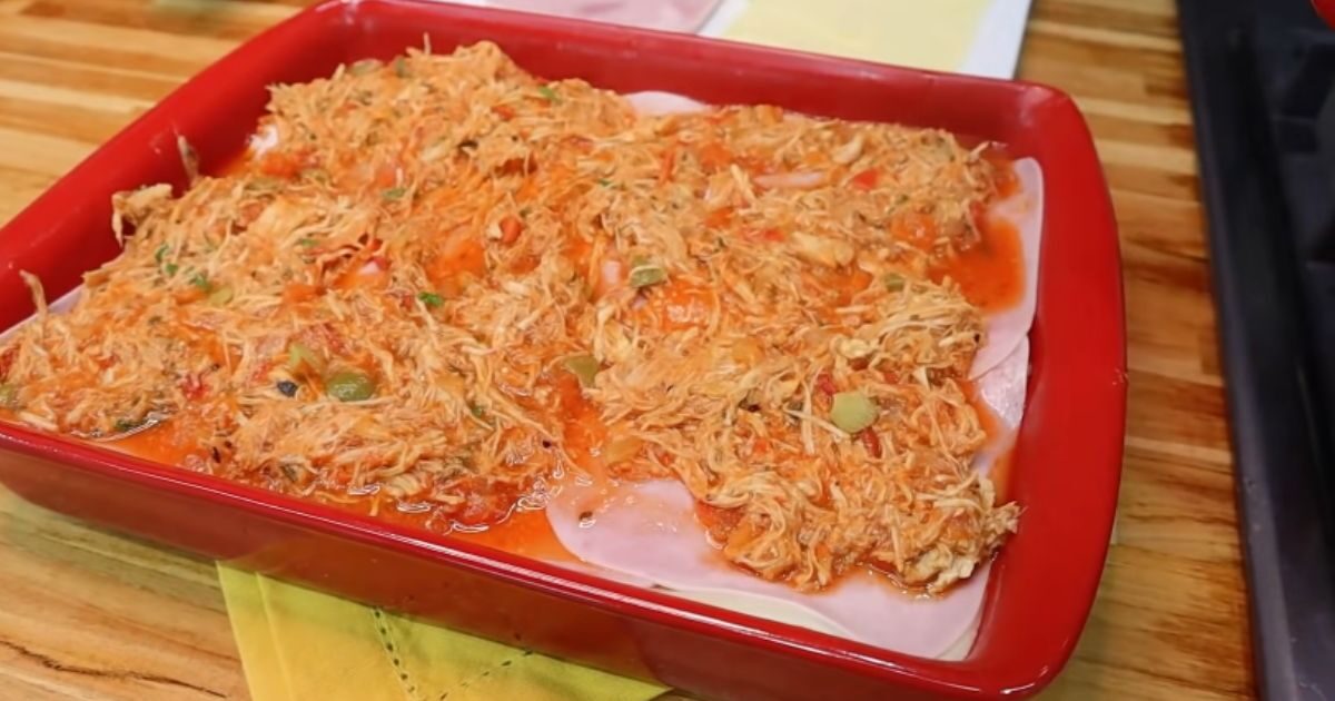 montagem camadas lasanha frango