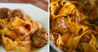 Pappardelle com almôndegas e molho caseiro de tomate, um clássico italiano na sua cozinha