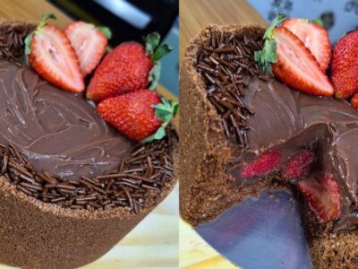 Torta de Brigadeiro com Morango Sobremesa Fácil e Rápida
