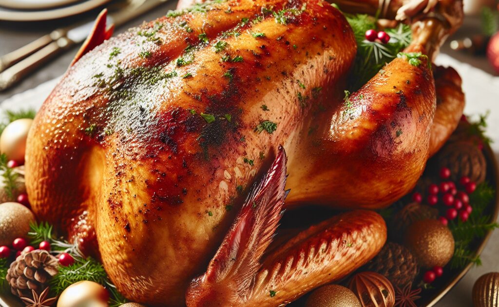 peru de natal assado e dourado pronto para ser servido
