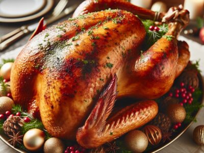 peru de natal assado e dourado pronto para ser servido