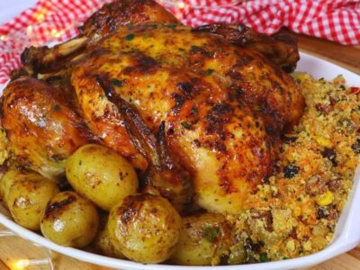 Frango Assado Recheado Receita com Tempero Especial para um Sabor Douradinho e Suculento
